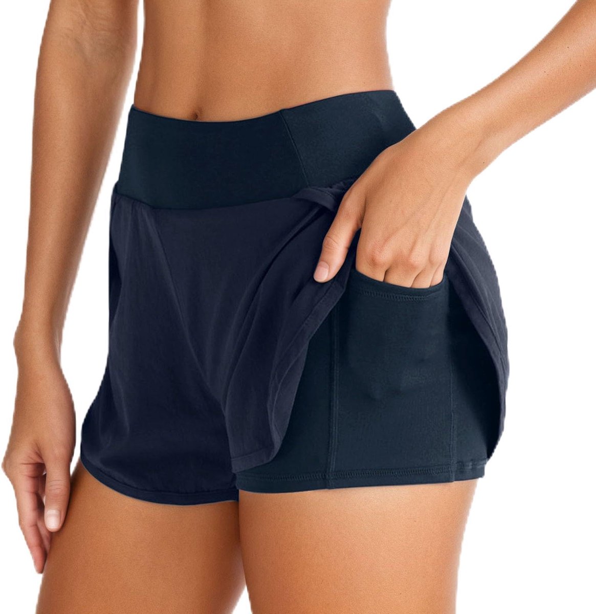 2-in-1 sportshorts voor dames, korte zomershorts met zak, hardloopshorts met hoge taille, sneldrogend, voor fitness, yoga, joggen, training