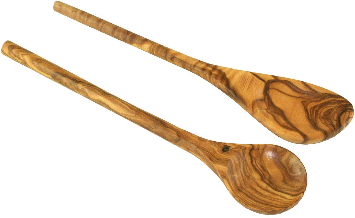 2 kooklepels - set van olijfhout - rond + met hoek