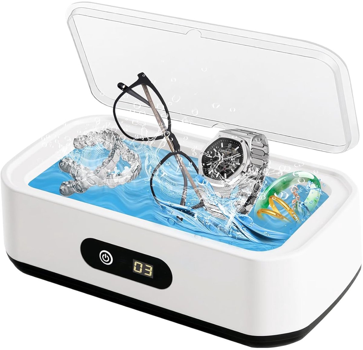 Ultrasoon Reinigingsapparaat - Ultrasoon Reiniger - Ultrasoon Reinigingsapparaat 49 kHz 650 ml - Brillenreiniger - Ultrasoon Apparaat voor Brillen en Sieraden - Sieraden Reiniger met 5 Reinigingsprogramma's 3-15 Min