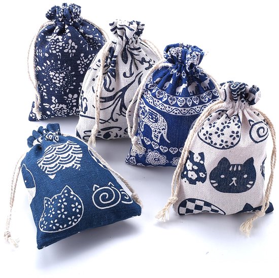 Stuks, kleine zakjes met trekkoord, katoenen zakjes, cadeauzakjes voor bruiloft en feest (C) — afbeelding 2
