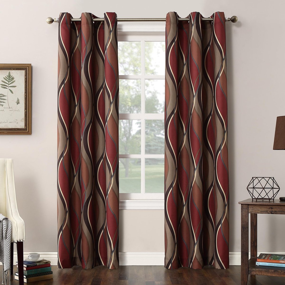 918 Intersect 2-Pack Ogee Print Semi-Sheer Tule Gordijnpaneel Paar