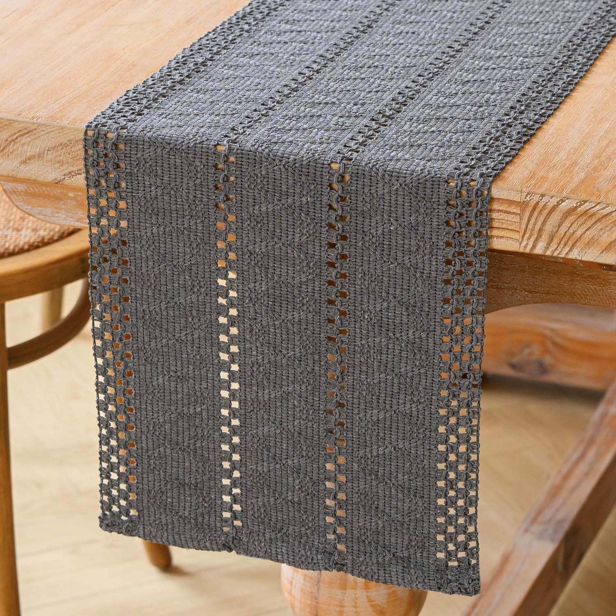 Tafelloper, grijs, boho, rustiek macramé, katoen en linnen, elegant tafelkleed, wasbaar, Boheems, moderne tafelloper, tafeldecoratie voor bruiloft, keuken, eetkamer, 30 x 80 cm