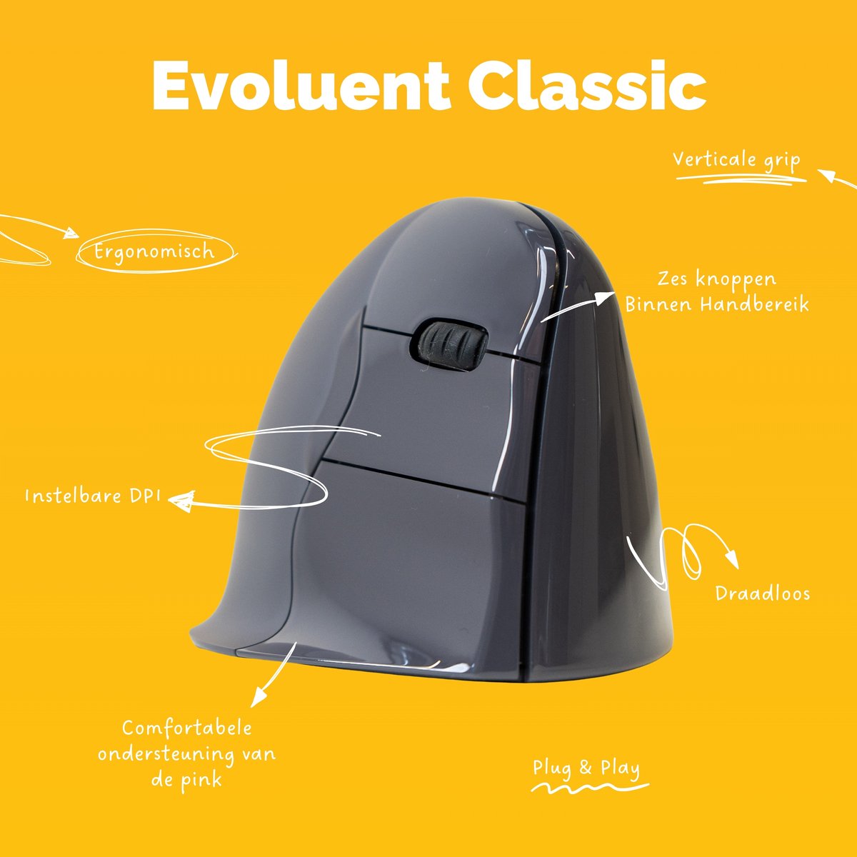 Evoluent Classic Verticale Muis – Draadloos – Bluetooth & USB – Rechtshandig – Maat M/L – Uitvinder van de Verticale Muis – Ergonomisch Gevormd voor Comfort – 4 DPI Standen – Kopiëren & Plakken Knoppen (Windows/Mac/Linux) thumbnail 3