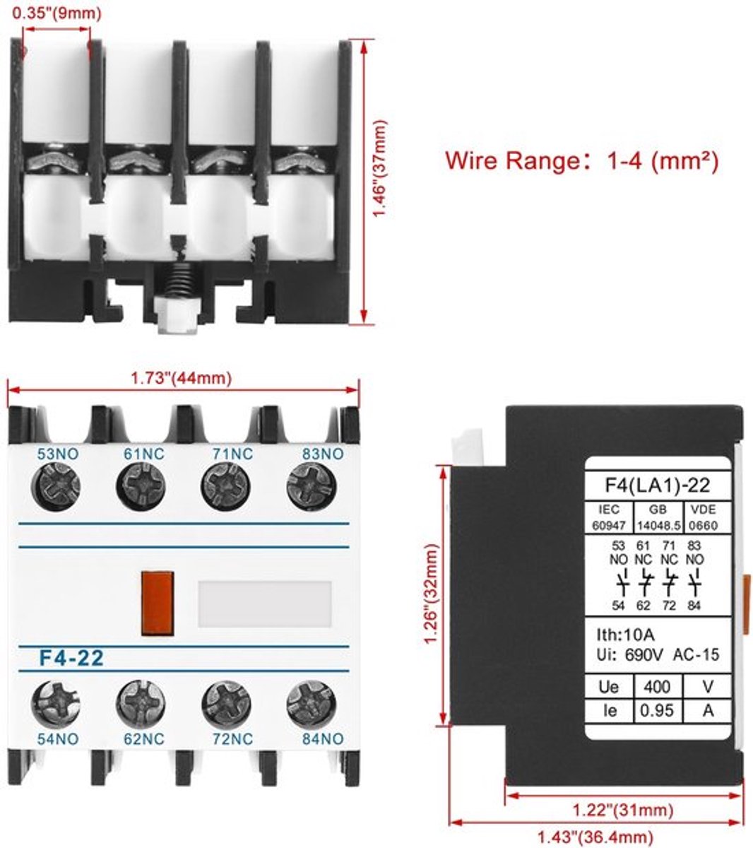 Vt products - AC Contactor Hulpcontactblokken - 4-polig - Voormontage
