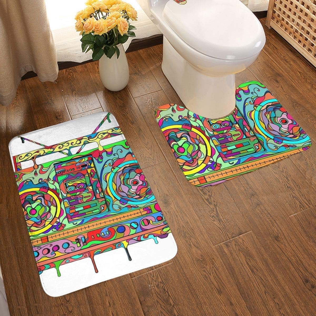 Box 2-delige zachte anti-slip badmat set, textuur fotografie inclusief 80x50cm hoge Absorbency wc-bril en 50x40cm microvezel zachte zachte pluizige badkamer tapijt, anti-slip mat wasbaar.