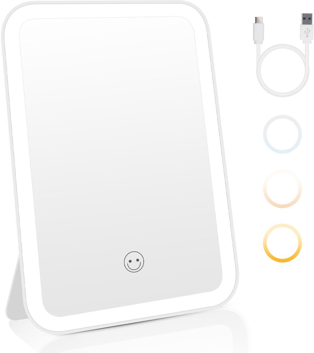 Spiegel, 3 Kleurverlichting Cosmetische Spiegel, Verlichte Spiegel, Opladenbaar En Licht Te Dragen (20 * 13.5cm Wit)