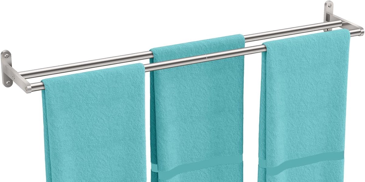 Handdoekhouder, dubbele 80 cm, handdoekstang, wand, roestvrij staal, badhanddoekhouder, 2 stangen, badkamer, handdoekhouder, wandmontage, dubbele handdoekhouder voor badkamer, keuken
