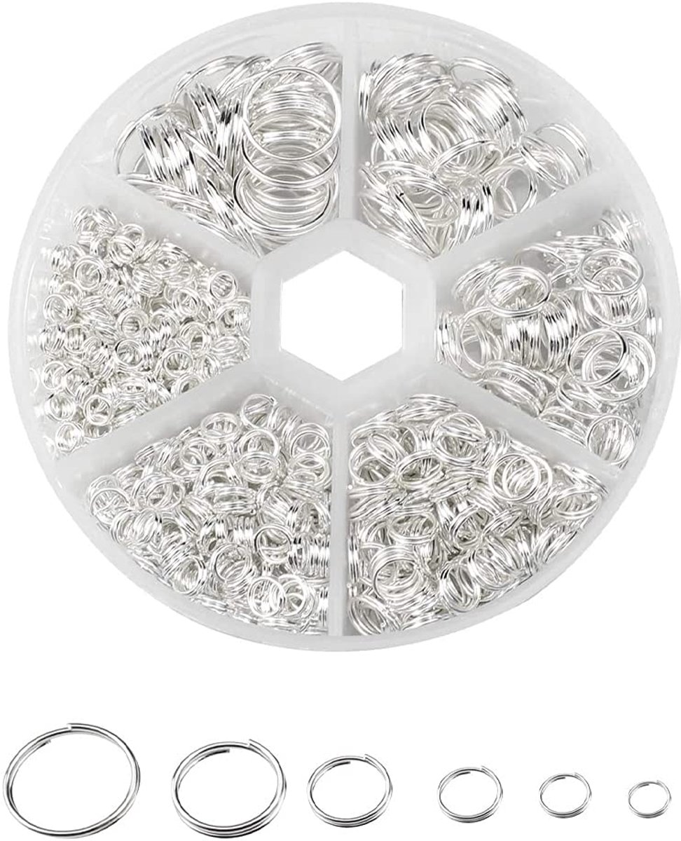 690 Stuks Roestvrijstalen Splitringen Dubbele Lus Springrings Open Ringetjes Veerringen met Doorzichtige Doos Perfect voor Armbanden Enkelbanden (4MM/5MM/6MM/8MM/10MM/12MM)