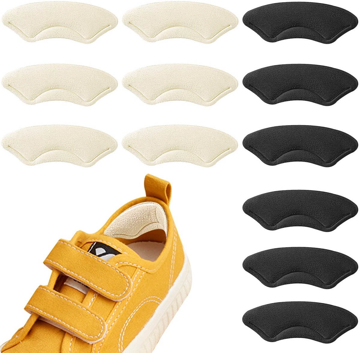 Hielkussen, 12 kleine hielkussens inlegzolen, grote schoenen, zacht en plakkerig, voor meisjes en jongens (zwart + beige)