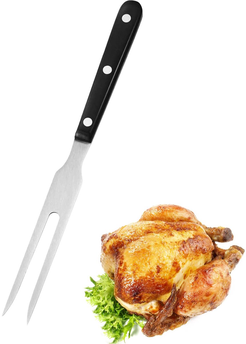 1st RVS Vleesvork, Lange Handgreep, 27cm, Zwart