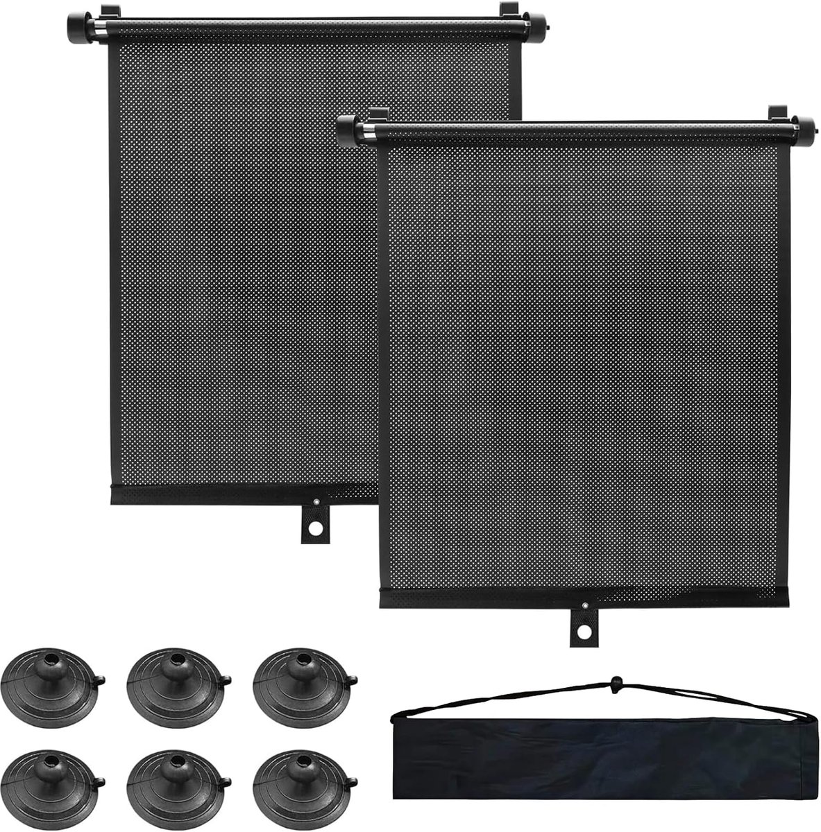 Set van 2 zonneschermen voor de auto, zonwering voor de auto, zijruit voor baby's en kinderen (40 x 60 cm, rolgordijn met zuignappen met flexibele maatinstelling, uv-bescherming, zwart