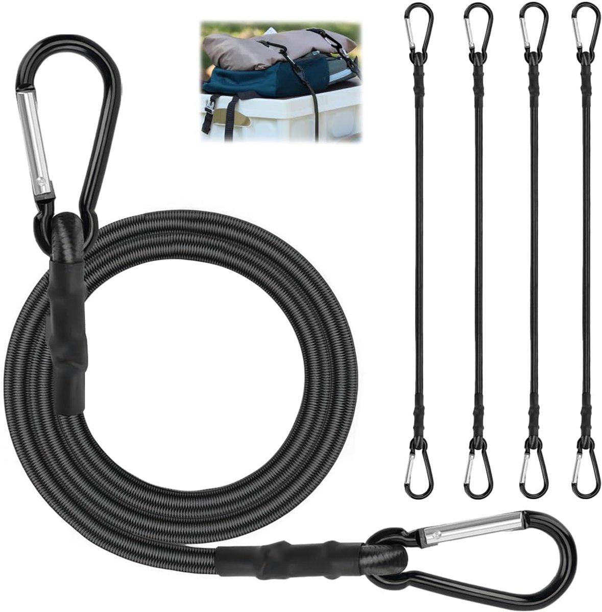 4 stuks Fiets Bagagerek Spanners, 120 cm met Haak Touw voor Camping, Outdoor Riemen Rubber Elastische Spanner voor het Vastzetten van Bagage, Camping, Fietsen, Dekzeilen en Schaduwzeilen
