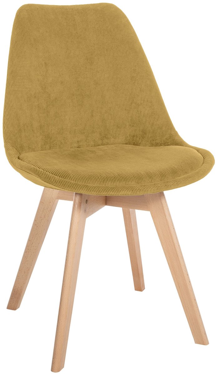 CLP Linares Eetkamerstoel - Design Keukenstoel - Scandinavisch Kuipstoel - Houten Poten Ribstof/geel