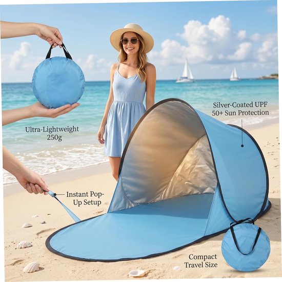 Babytent voor strand, instant pop-up baby zonnetent, lichtgewicht draagbaar zonnescherm voor strand camping, blauw — afbeelding 2