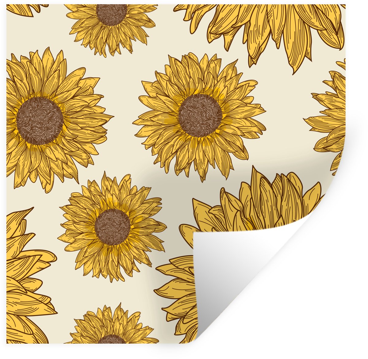 Muurstickers - Sticker Folie - Geïllustreerd patroon van zonnebloemen - 120x120 cm - Plakf