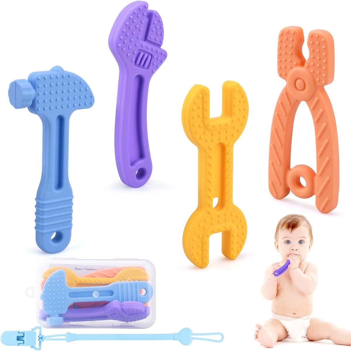Bijtspeeltje Voor Baby's 0-6 12 Maanden,Tanden Speelgoed Baby 4 Stuks – BPA Vrij Siliconen Bijtspeelgoed,Sensorisch Speelgoed van Voedselkwaliteit