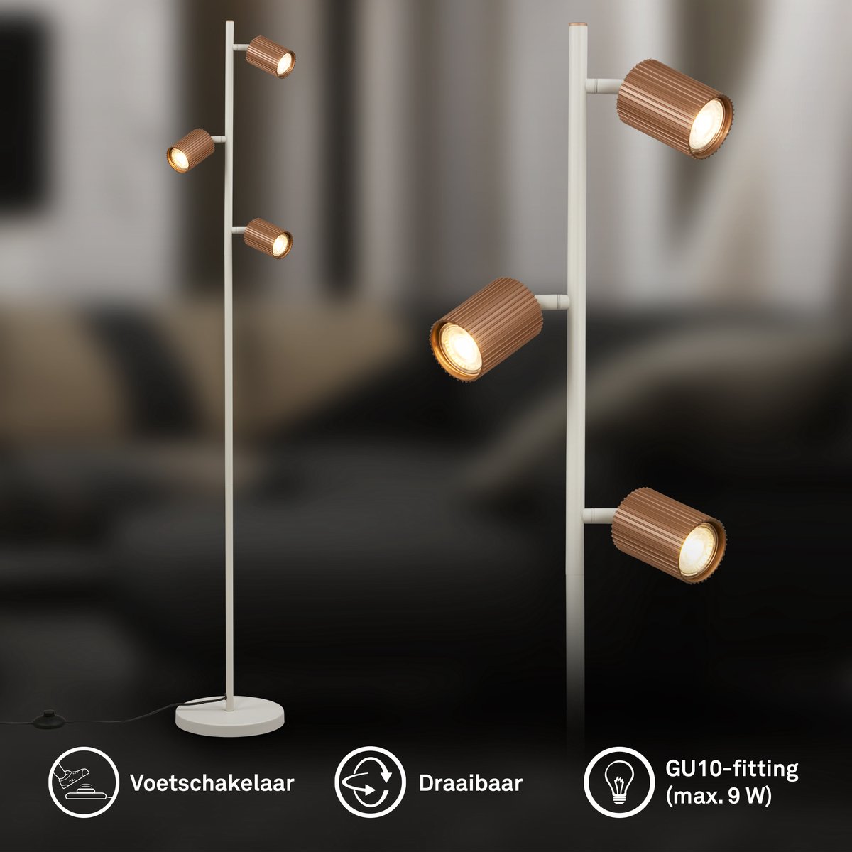 BRILONER Ida - Vloerlamp - woonkamer lamp - bureaulamp - staande lamp met GU10 fitting - h.: 141cm - koffie thumbnail 3