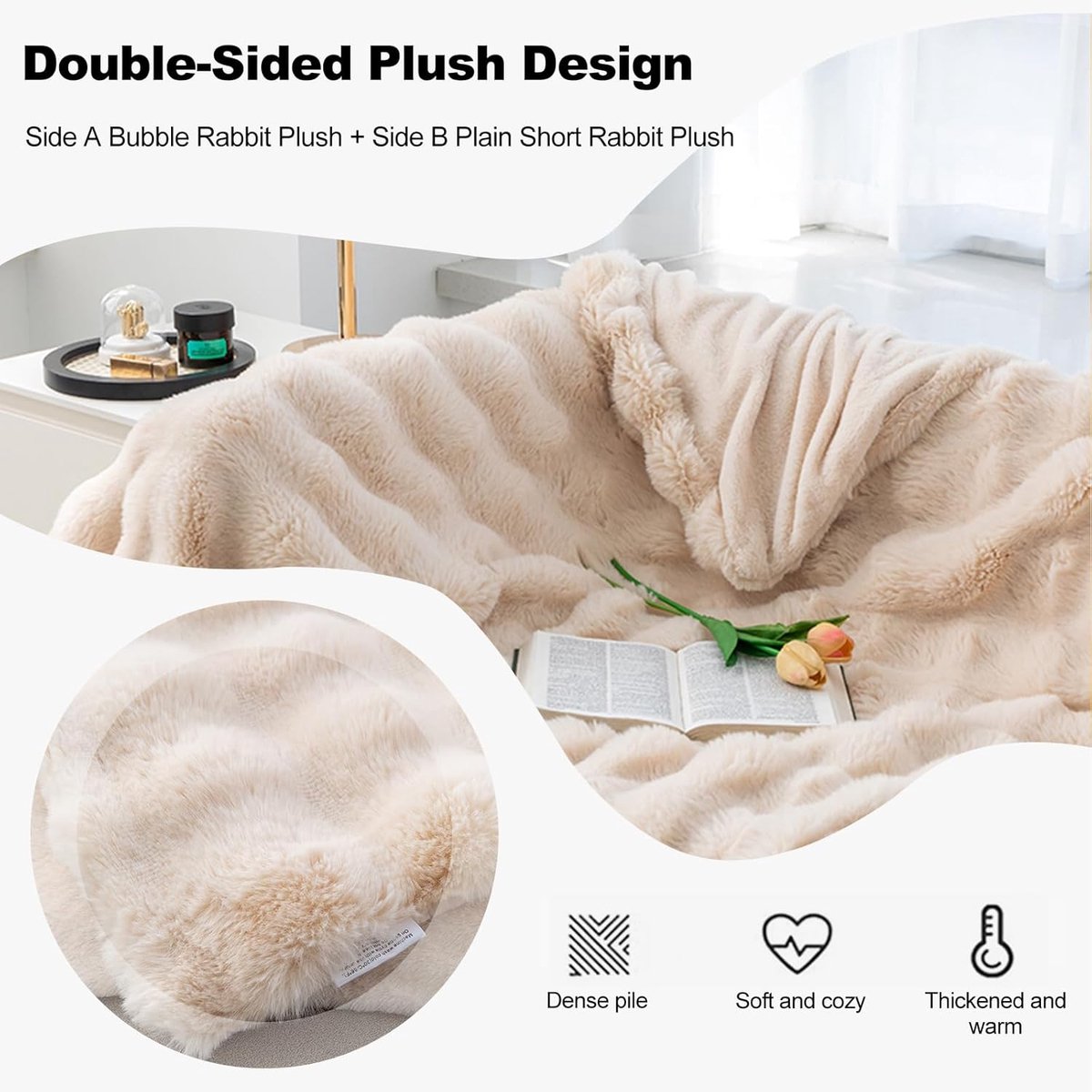 Deken, Nepbont Konijn Plaid, Omkeerbare Zachte Warme Plaid, Elegante Gezellige Decoratieve Deken, voor je Bank, Bed, Fauteuil, Tuin en Meer