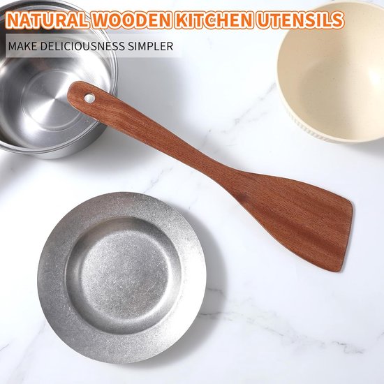 spatel, 33 cm, lange houten schraper pan, houten schraper met lang handvat, krasbestendig, glad dun, kooklepel olijfhout voor het roeren, schrapen of optillen van levensmiddelen — afbeelding 4