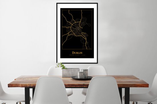Cadre photo avec affiche - Carte - Dublin - Or - Zwart - 60x90 cm - Cadre pour affiche