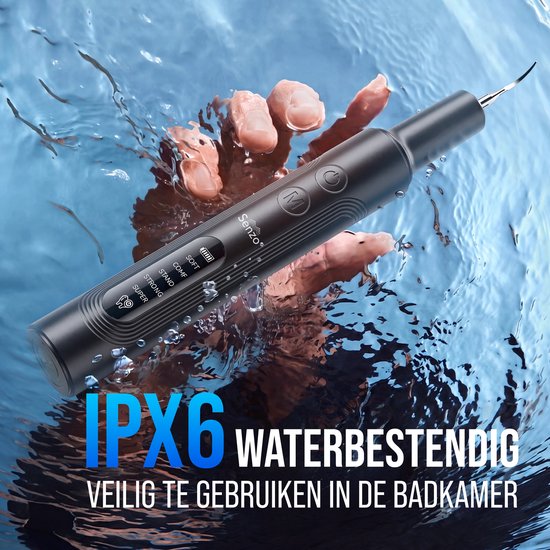 Senzo elektrische tandsteenverwijderaar, wordt gebruikt onder de douche, "IPX6 waterbestendig".