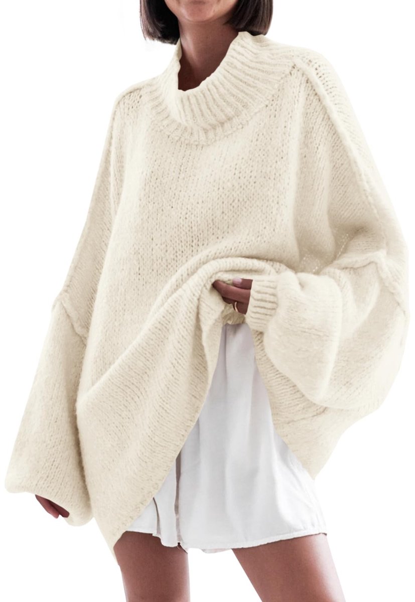 Dailygoods- Trui dames oversized - Vleermuismouwen - Hoge hals - Ribgebreid - Casual stijl - Zacht en warm materiaal - Pullover