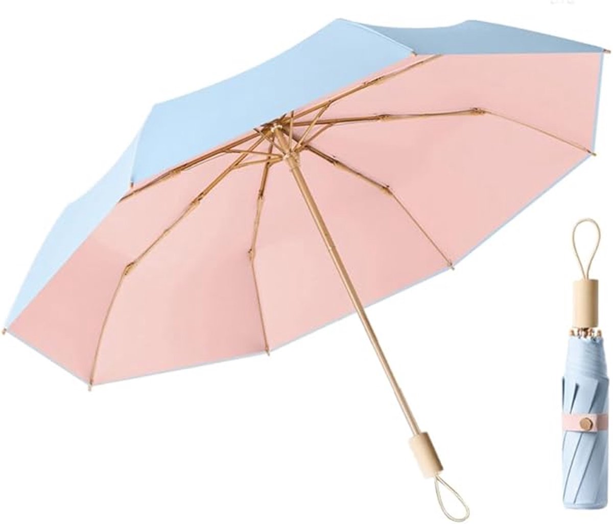 Paraplu UV bescherming - Zonneschirm - Vouwparaplu’s - Hand Parasol - Reisparaplu - Kleine - Lichtgewicht - Opvouwbare - Waterdicht - dubbellaags - voor bescherming tegen regen en zon - Blauw & Roze