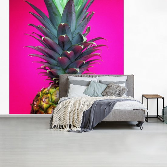 Behang - Fotobehang Ananas - Fruit - Roze - Breedte 240 cm x hoogte 240 cm
