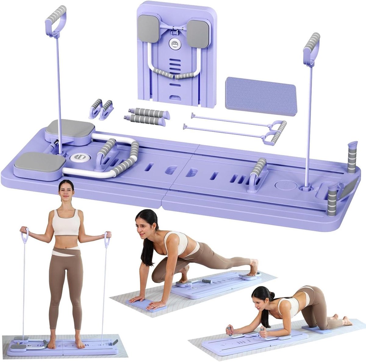 Abdominal Wheel Set - Buikspierroller Pilates Board - Core Training - Automatische Terugslag - 150kg Gewicht - Paars