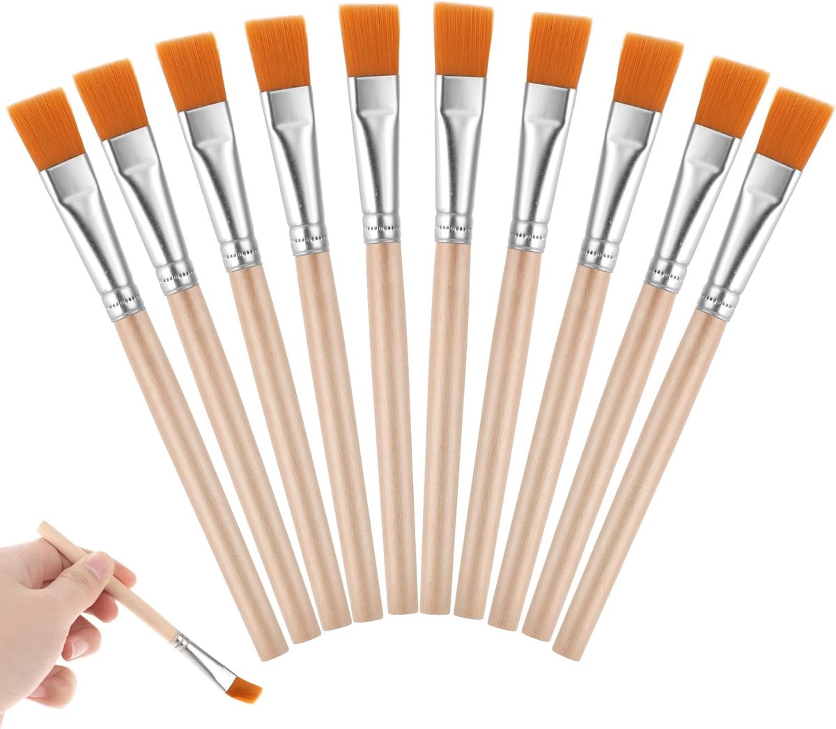 10 stuks platte penselenset, brede platte schilderkwasten, kleine kunstenaarskwasten, aquarelpenselen, nylon detailpenselen voor olieverfschilderij, aquarelschilderen, gouache, acryl