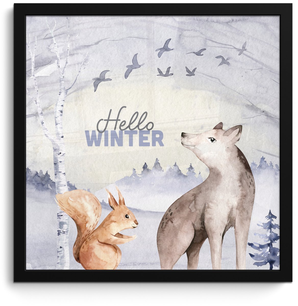 Fotolijst incl. Poster - Dieren - Sneeuw - Winter - 40x40 cm - Posterlijst - Kerstmis Decoratie - Kerstversiering - Kerstdecoratie Woonkamer - Kerstversiering - Kerstdecoratie voor binnen - Kerstmis