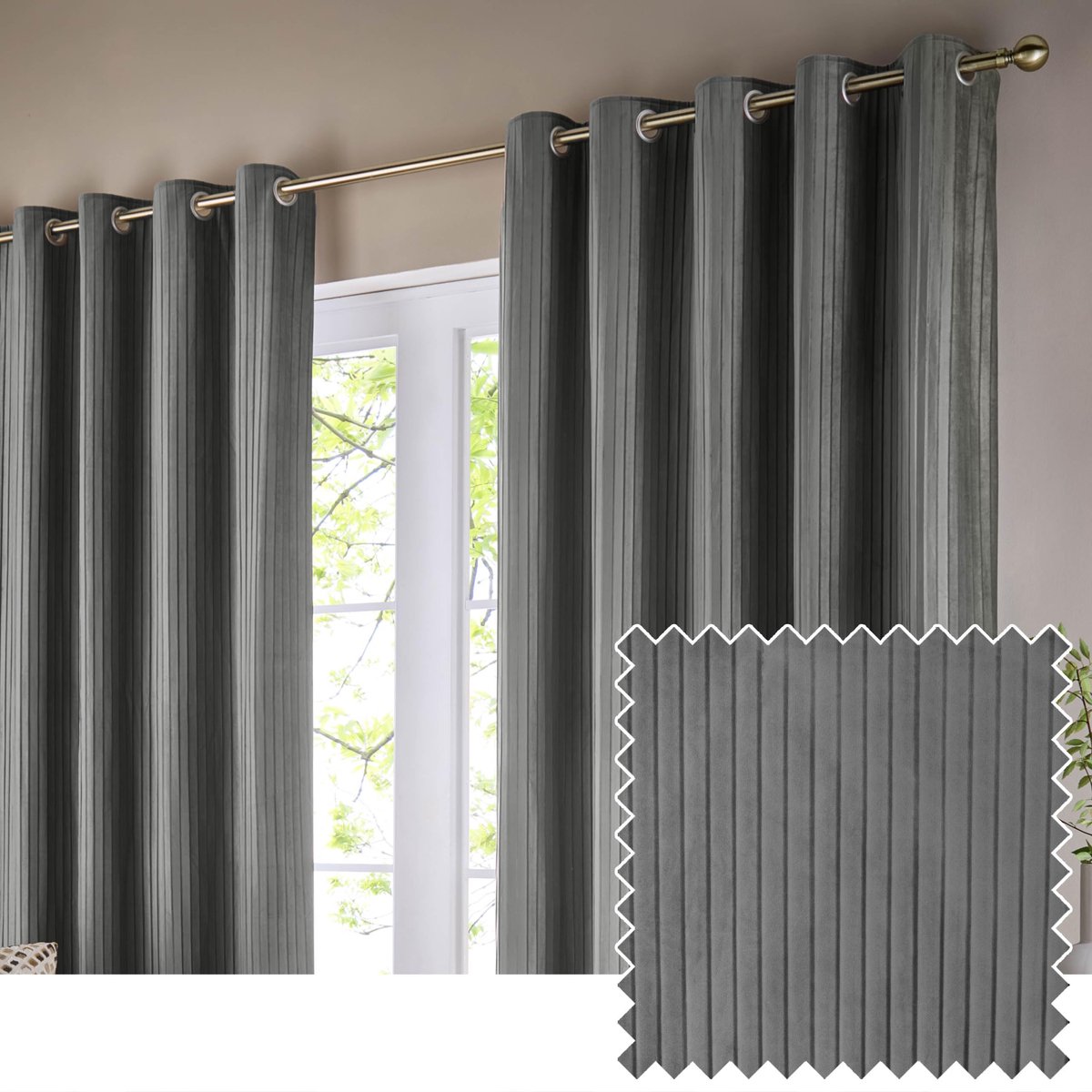 Corinthian Fluwelen Gordijn Paar - Duif Grijs - 229x229cm