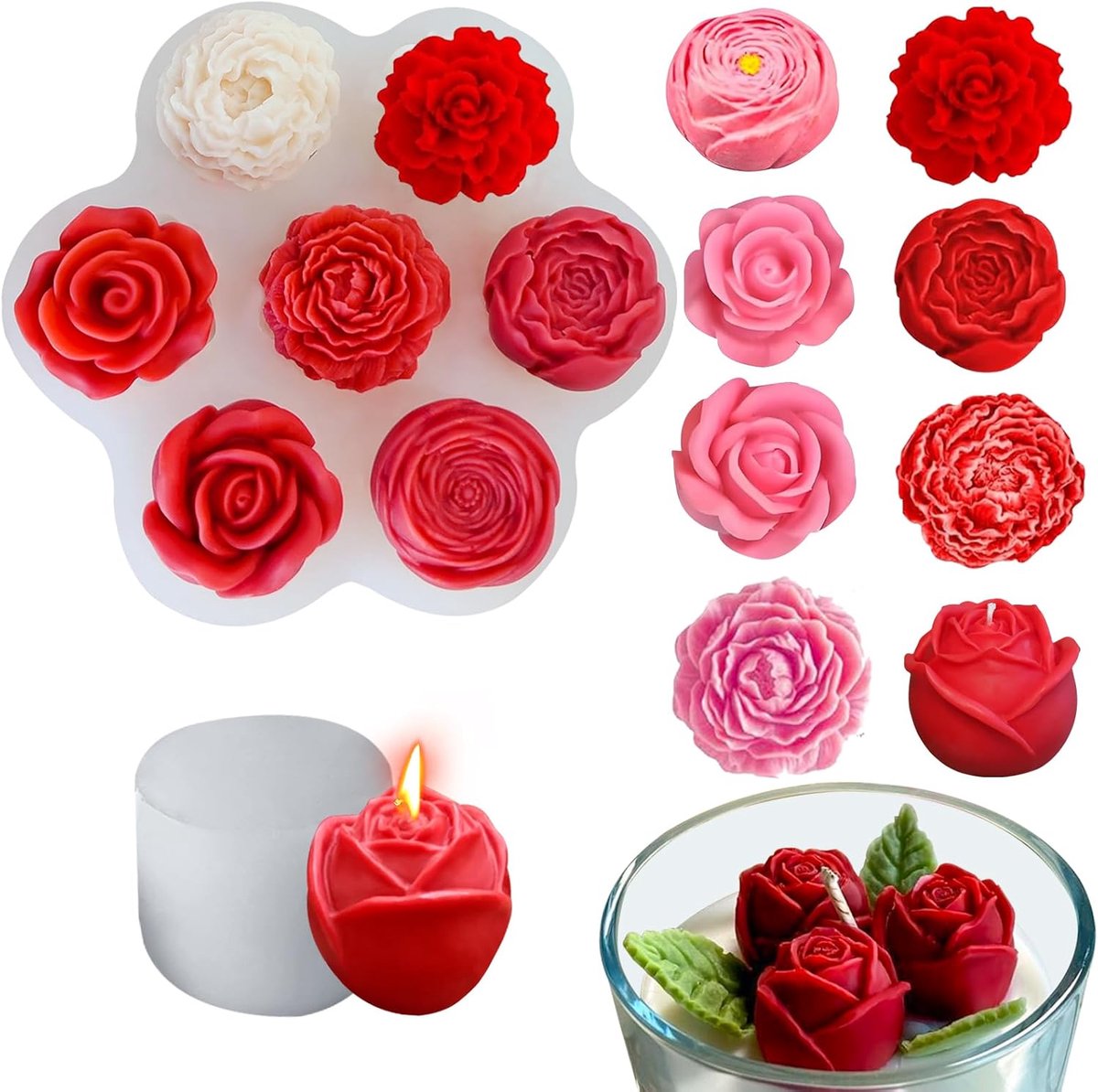 vormen voor kaarsen, bloemen, kaarsvormen, siliconen rozen, anjer, pioenroos, gietvormen, 3D-roos, mini-bloem, kaarsvormen voor zeep, chocolade, aromatherapie, doe-het-zelf decoratie