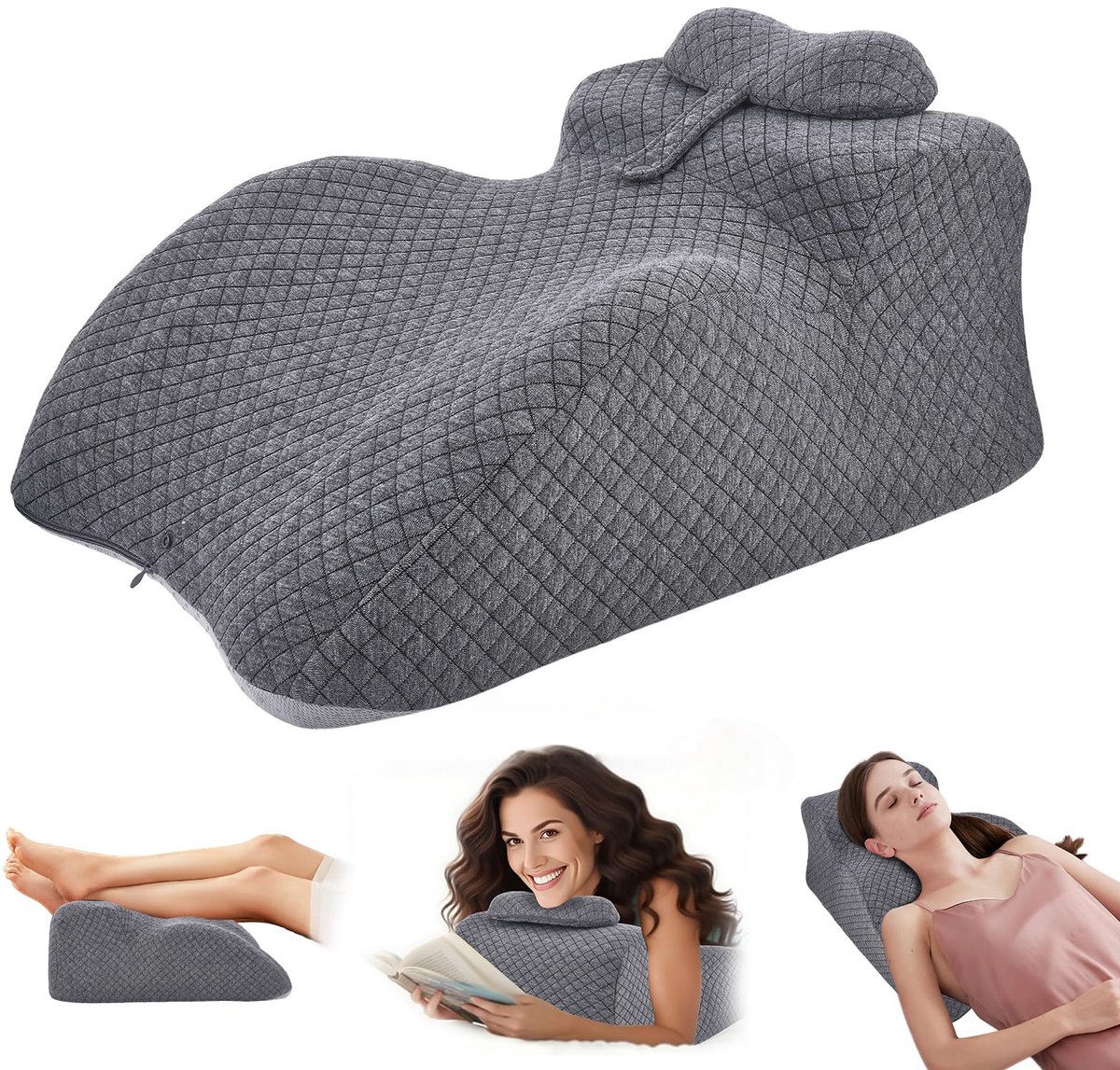 Rugkussen, verstelbare hoofdsteun, leeskussen voor bed van traagschuim, ergonomisch rugkussen voor nek, benen, terugstroomkussen