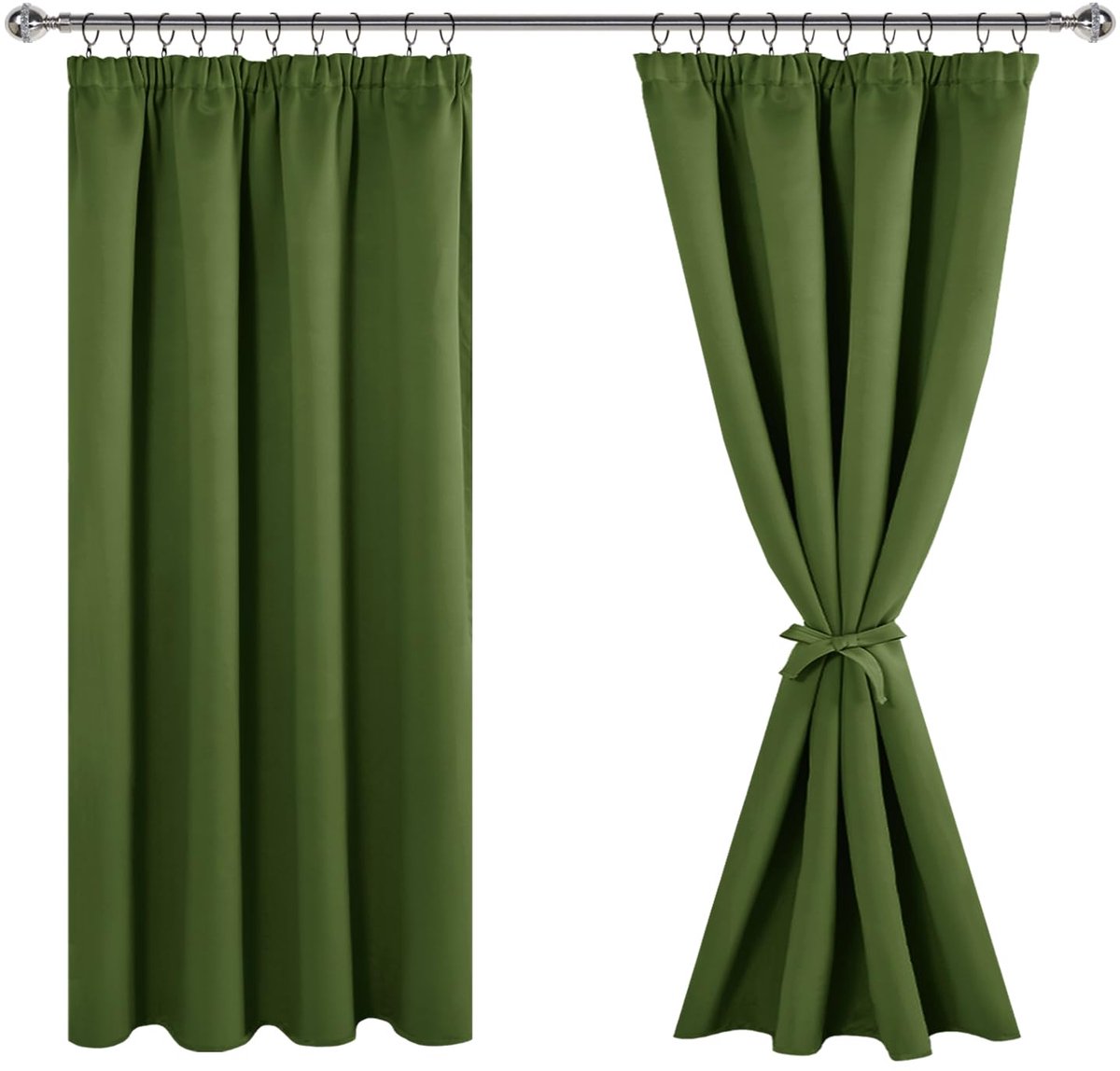 Gordijn, ondoorzichtige gordijnen met plooiband, verduisteringsgordijnen, woonkamer, gordijnen, slaapkamer, thermogordijn, olijfgroen, H 145 x B 140 cm, set van 2