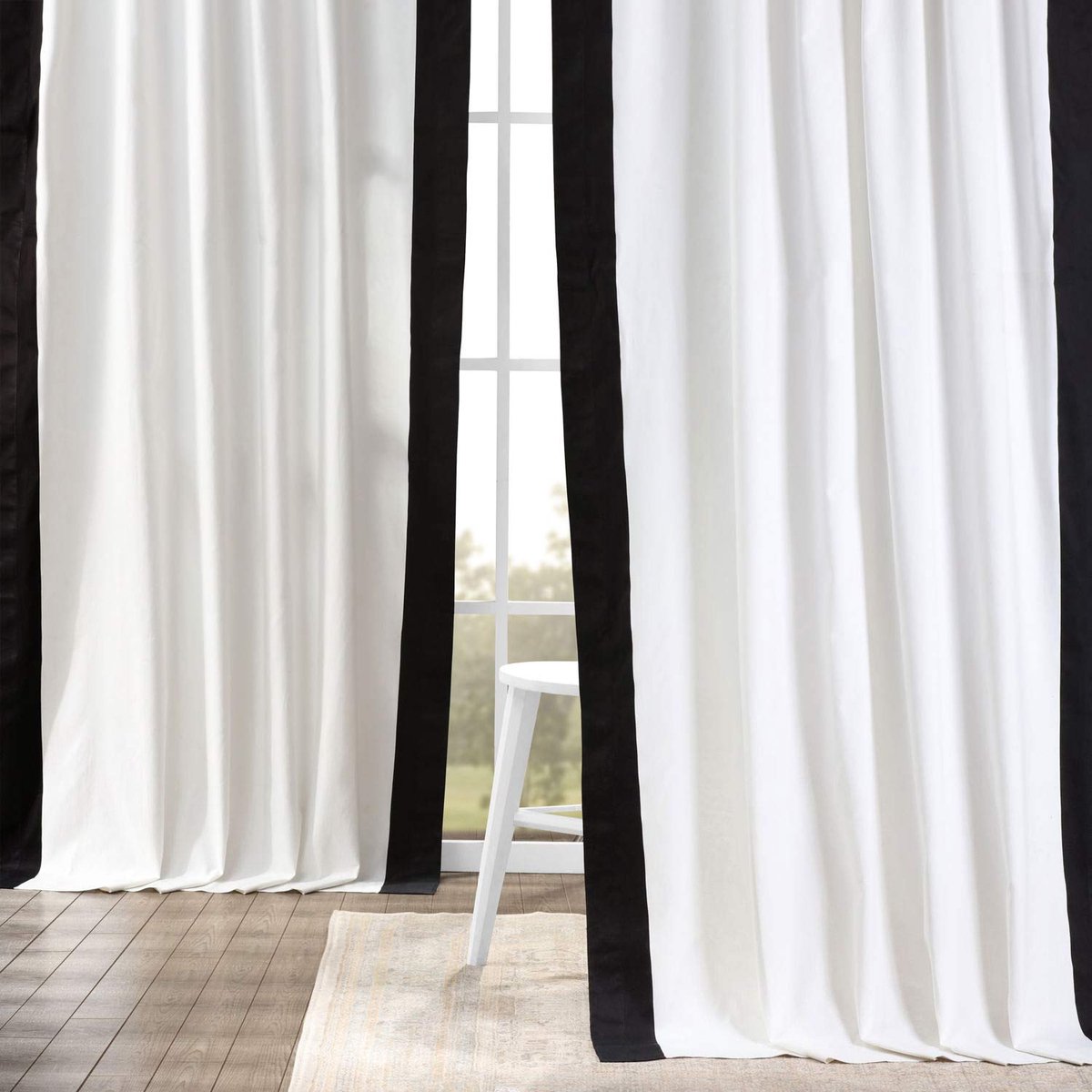 Gordijnen voor woonkamer, slaapkamer 50 x 84, PRCT-VC1716-84 (1 paneel) verse popcorn en zwart, warm gebroken wit en zwart