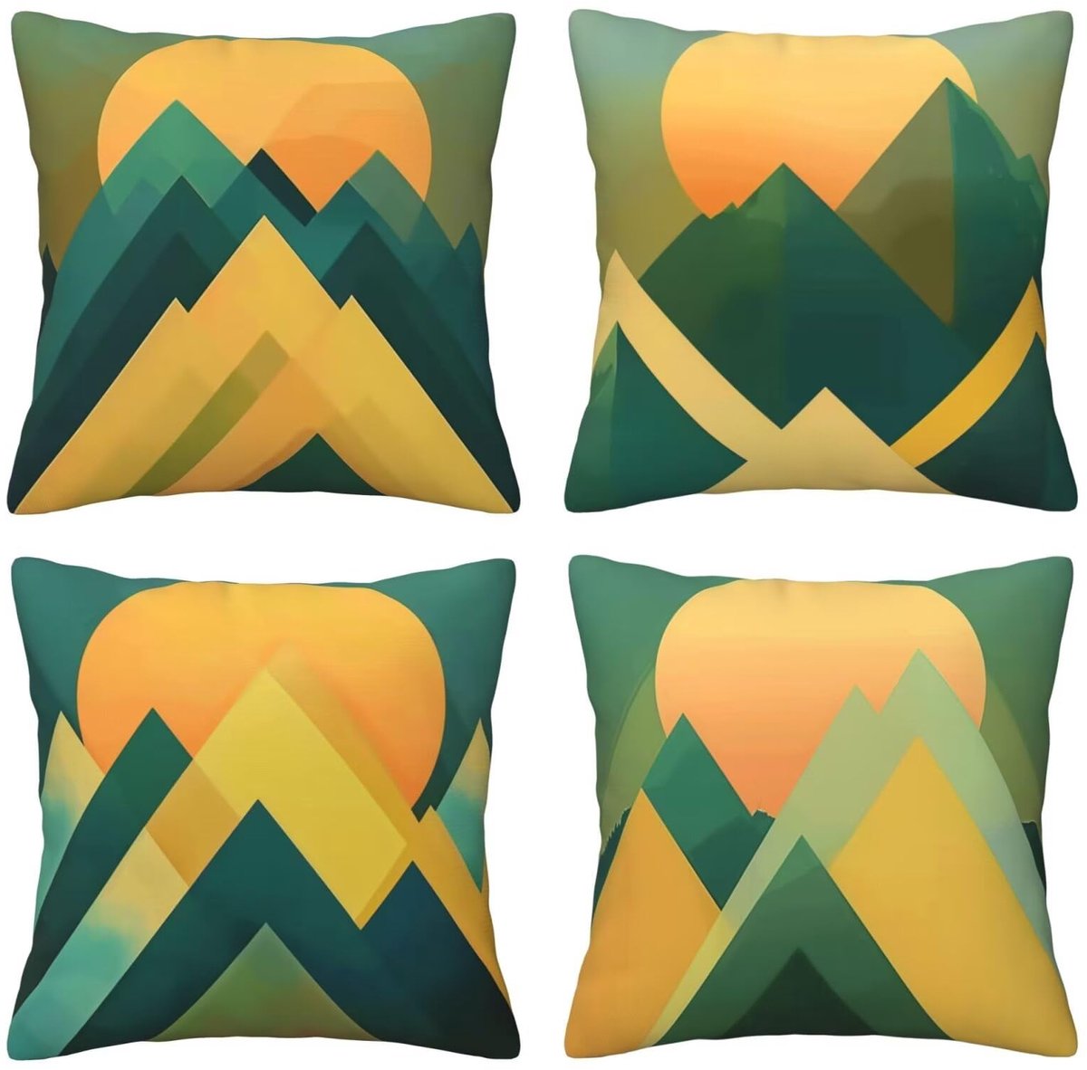 Set van 4 kussenslopen, 65 x 65 cm, abstracte bergen, fluweel, zacht, groot, ademend, dubbelzijdig, bankkussen, vierkant, decoratie voor auto, huis, woonkamer, bank, slaapkamer, F1371