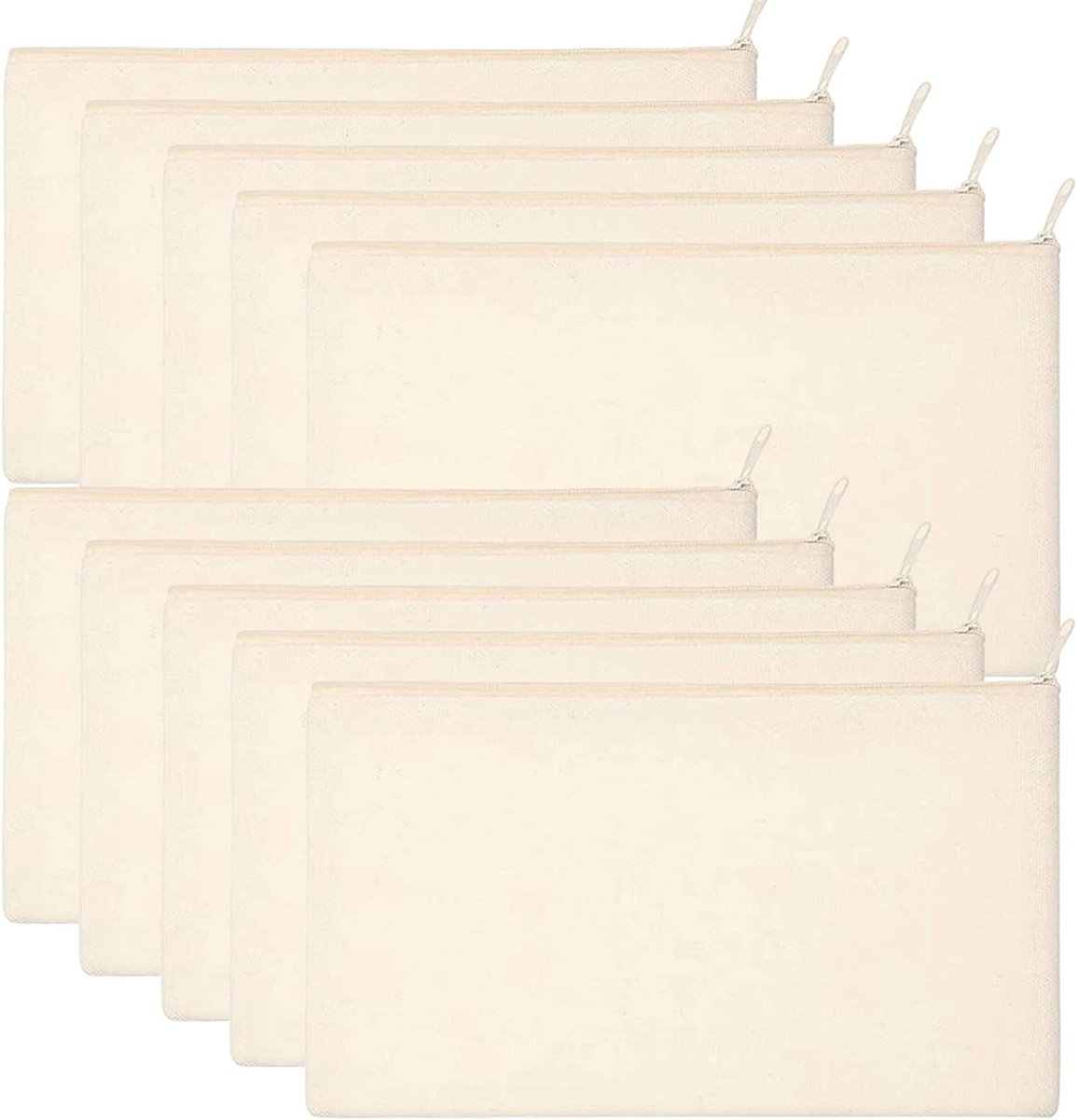 10 stuks blanco stoffen etui met ritssluiting, make-uptas, toilettas, multifunctionele canvas tas om zelf te schilderen, Beige, Cosmetische tas