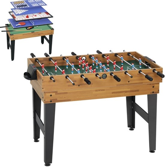 MEUNIQ 13-in-1 multifunctionele speltafel 121 x 109 x 80 cm met verwisselbare speelbladen, tafelvoetbal, biljart, tafeltennis en schaak voor speelkamer of woonkamer, Walnoot — afbeelding 5