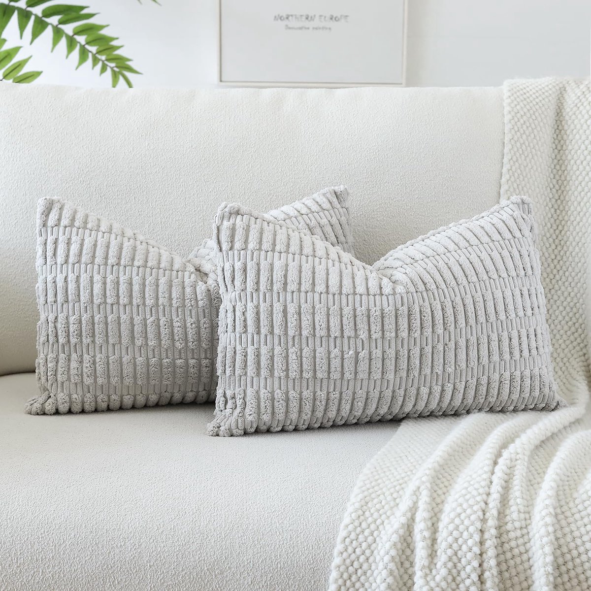 Set van 2 corduroy zachte kussenslopen, moderne kussenhoezen, decoratieve bankkussens, sierkussenhoes voor woonkamer, bank, slaapkamer, lichtgrijs, 30 x 50 cm