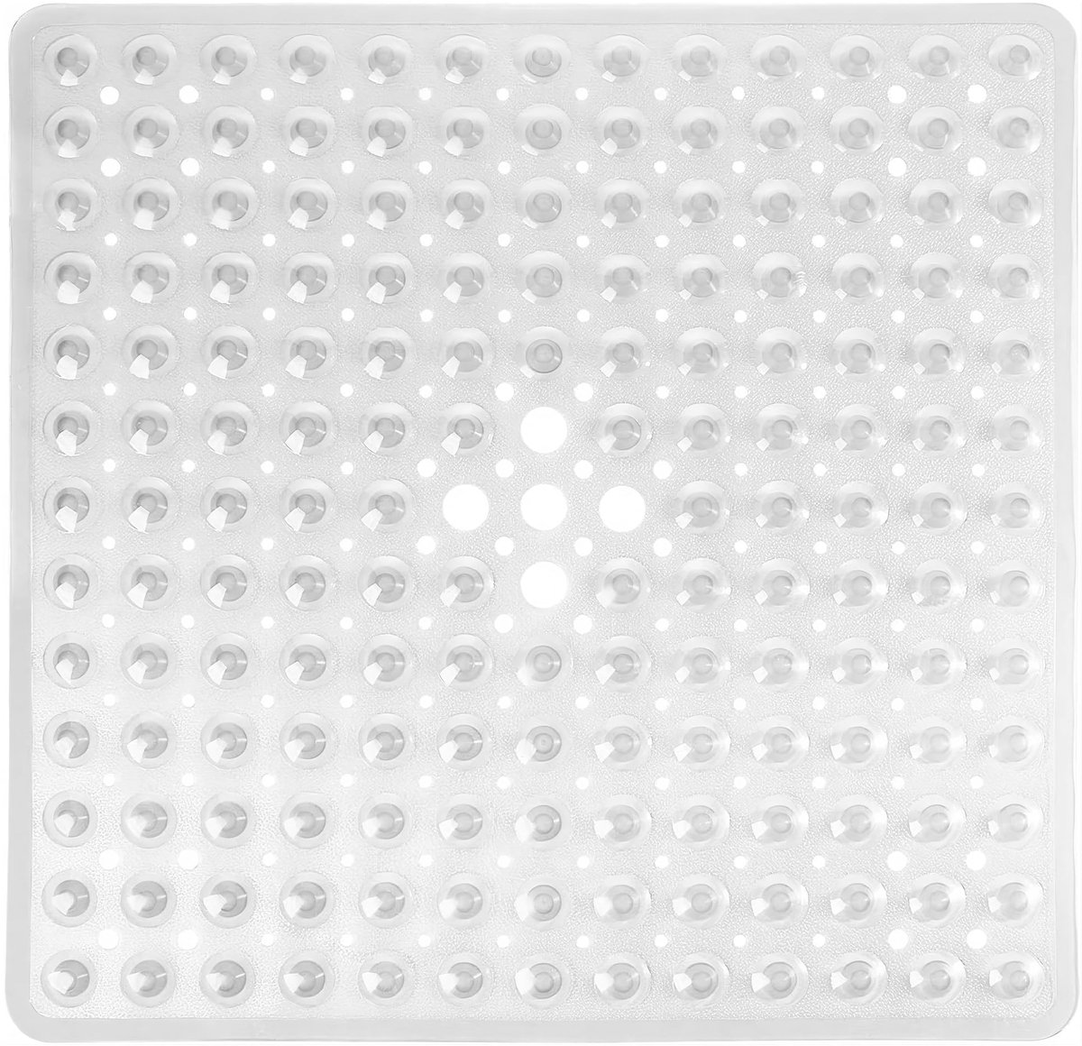 Douchemat, 53x53cm Antislip Huidvriendelijk Badmat met Zuignappen, Schimmelbestendig Badkamermat met Afvoergaten, Machinewasbaar Antibacteriële Rubberen Douchematten voor Kinderen Ouderen - Wit