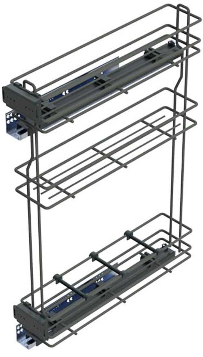 - Uitschuifbaar flessenrek met zachte sluiting, links, 3 dienbladen, unit 800x150mm, Staal, Antracietgrijs