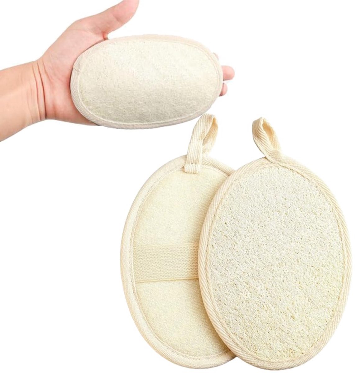 2 stuks loofah-spons, wasbaar, natuurlijke luffa-sponzen, herbruikbaar, natuurlijke peelinghandschoenen van luffa, voor spa, keuken, gezicht, lichaam, bad