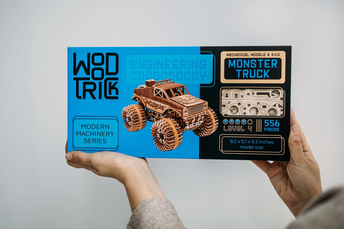Wood Trick – Modelbouw 3D houten puzzel – Monster truck (WDTK015) – 556 stuks - Geen lijm noch verf nodig! — afbeelding 10