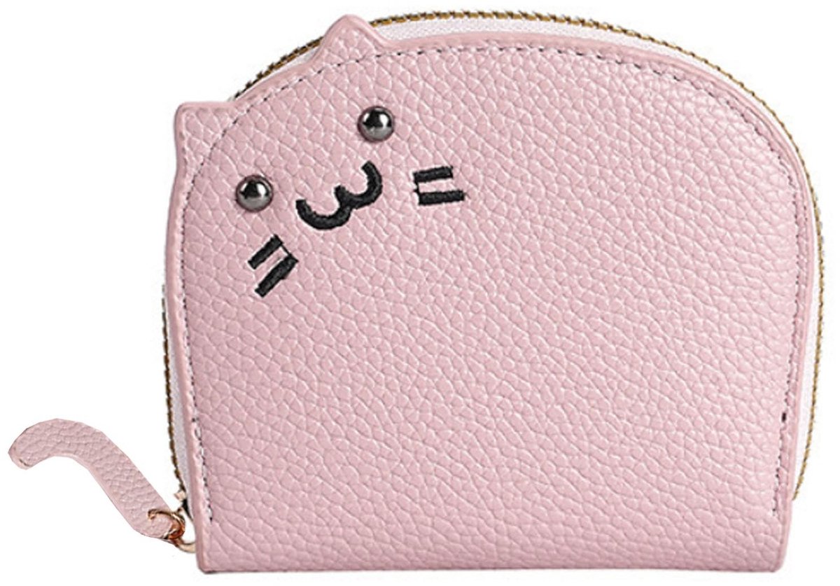Dailygoods - Kleine Kaarthouder, Damesportemonnee, Creditcard-Etui, Dameskaarthouder Met Id En Vak, Portemonnee Van Synthetisch Leer, Kat Schattige Portemonnee En Ritsvak