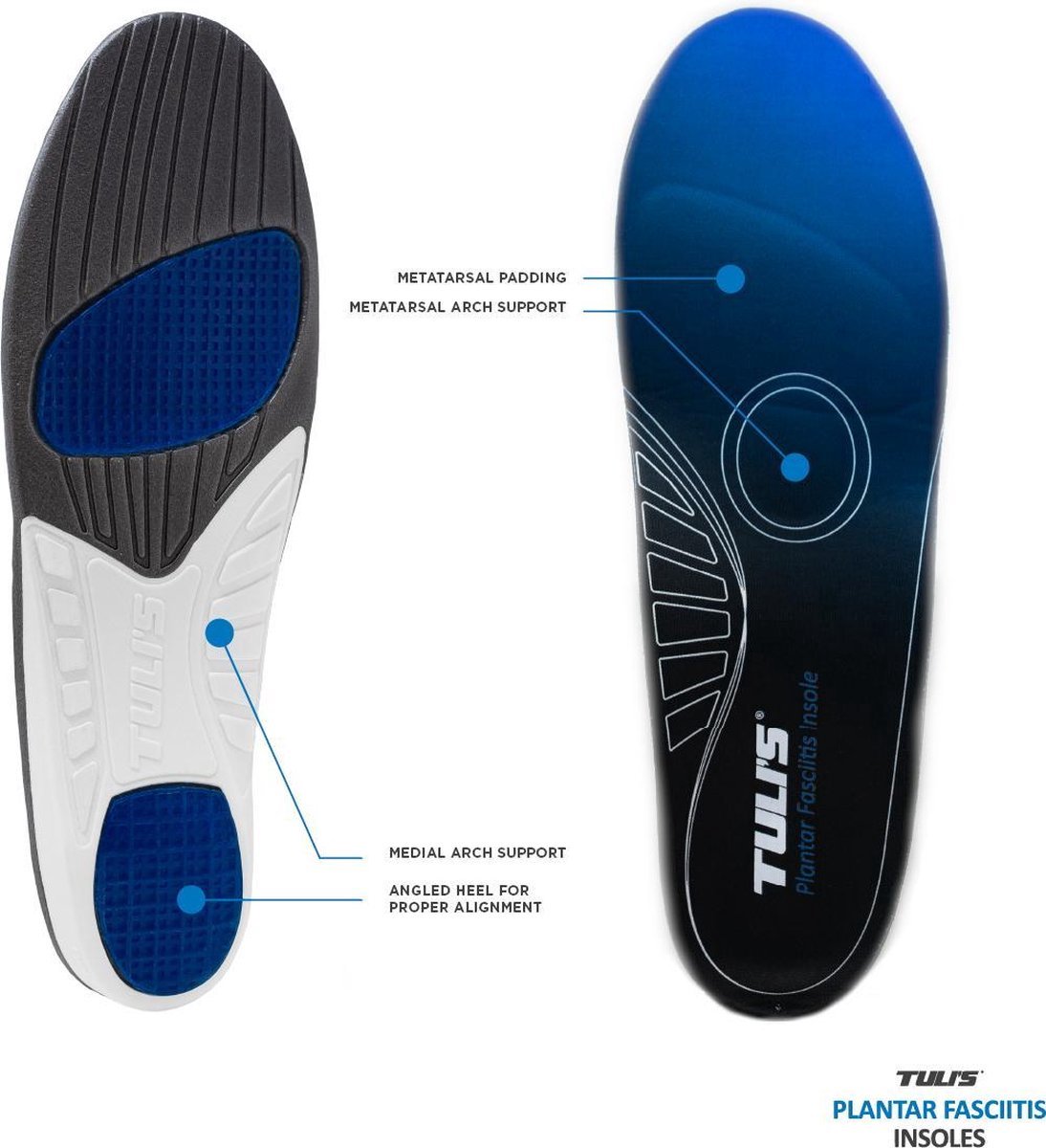 Tuli's Peesplaatontsteking steunzolen / Plantar Fascia - Stijve voetboogondersteuning - Gel schokdemping - Schoenmaat: 45-47 (31.5cm)