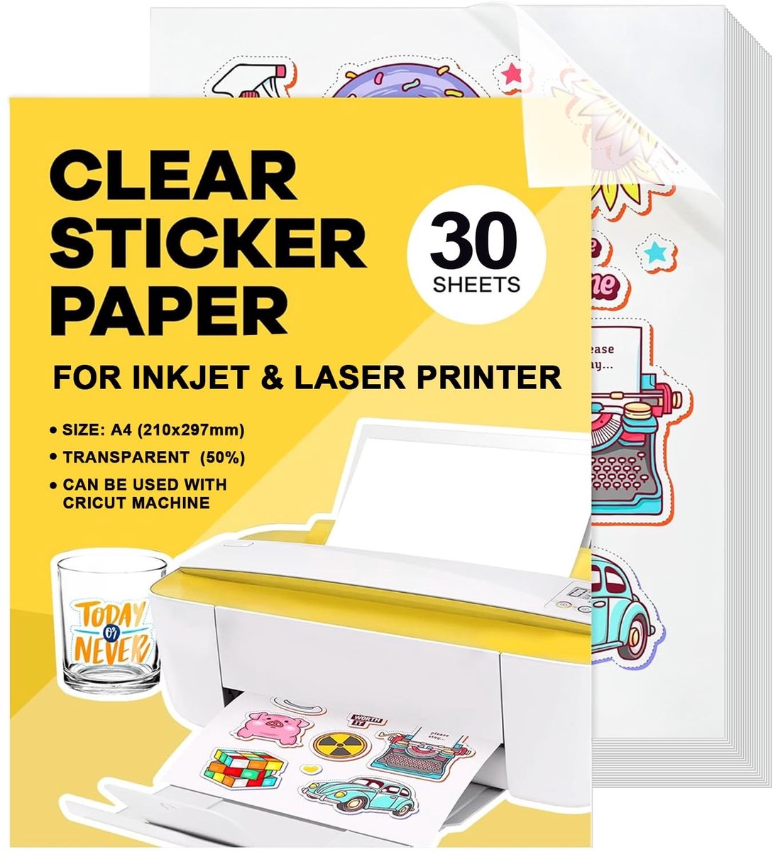 Dailygoods- Plakpapier Waterdicht - Stickerpapier A4 - Zelfklevend Papier - Inkjet-Vinyl - 30 Vellen - Hoge Kleurweergave