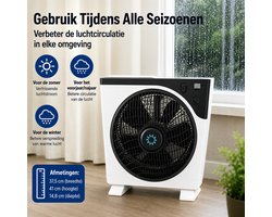 Boxventilator 38 cm - 3 Snelheden - 3 Uur Timer - 360° Luchtcirculatie - Vloerventilator - Wit/Grijs - 230V