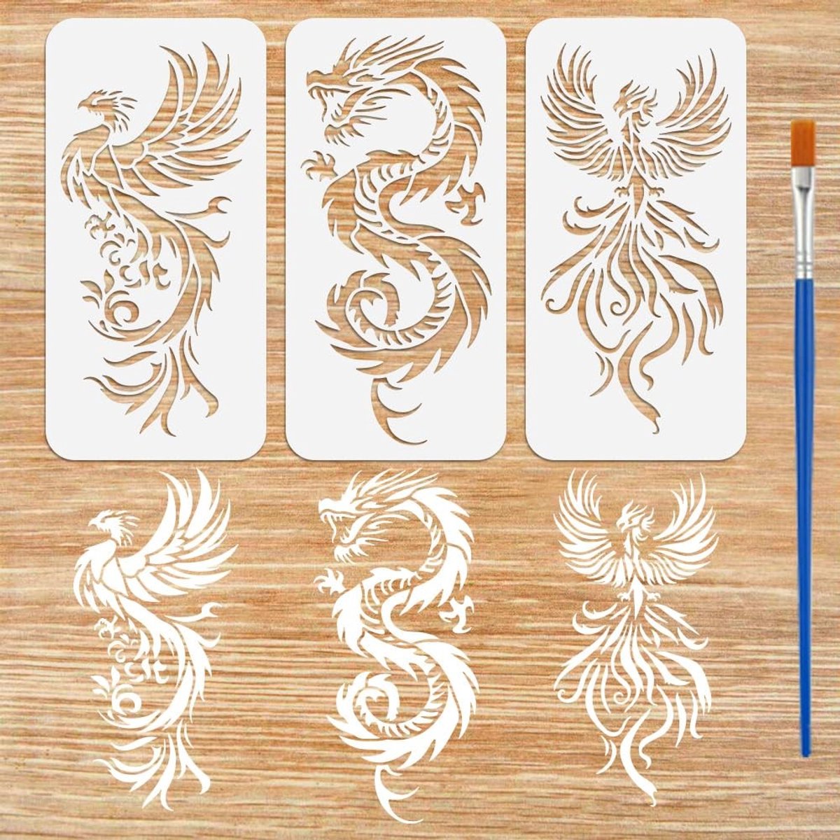 Dailygoods - 3 Stuks Draken-Fenix-Sjablonen voor Schilderen - Creatieve Kunstaccessoires