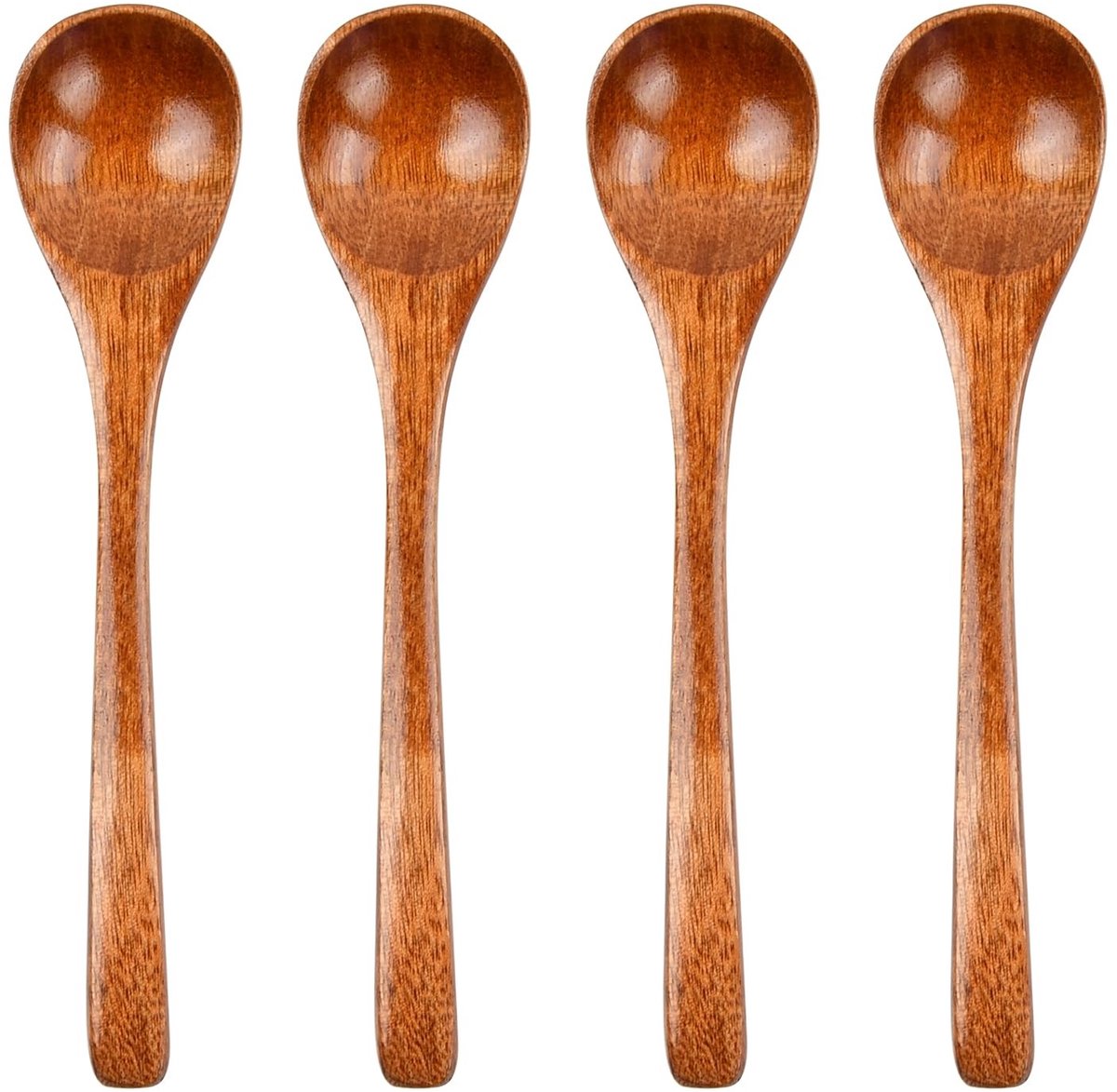 Dailygoods - 4 stuks houten keukenlepel, koffielepel, 14,5 cm, honinglepel, hout, soeplepel, kleine houten lepels voor honing, koffie, thee, koken